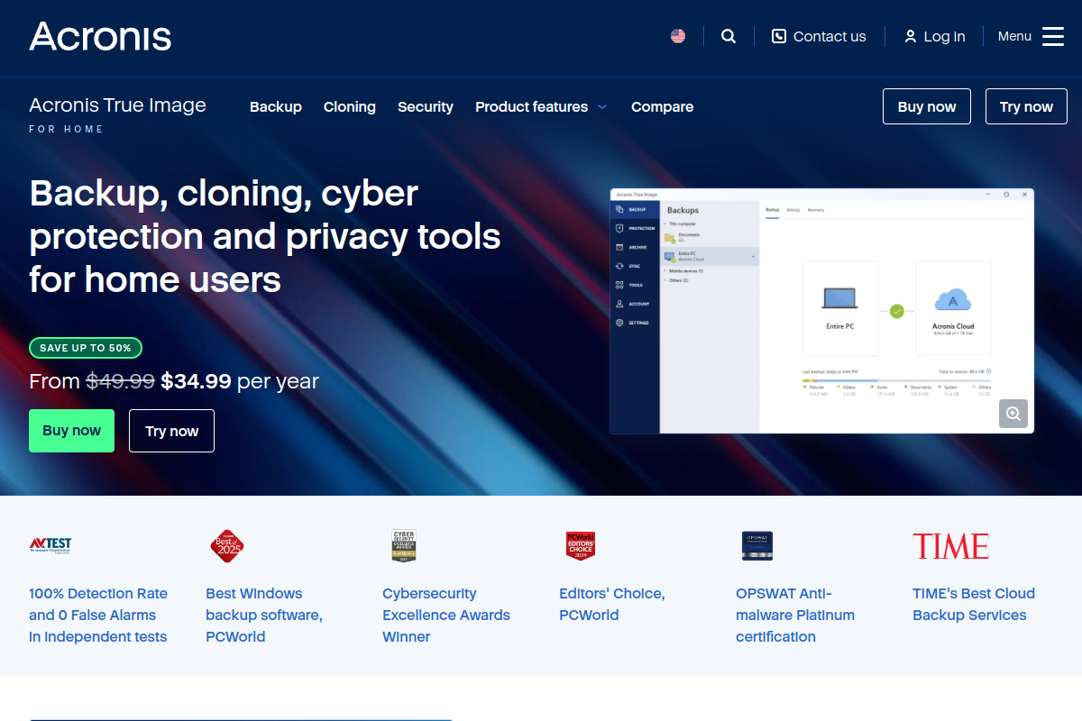 Acronis True Image homepage