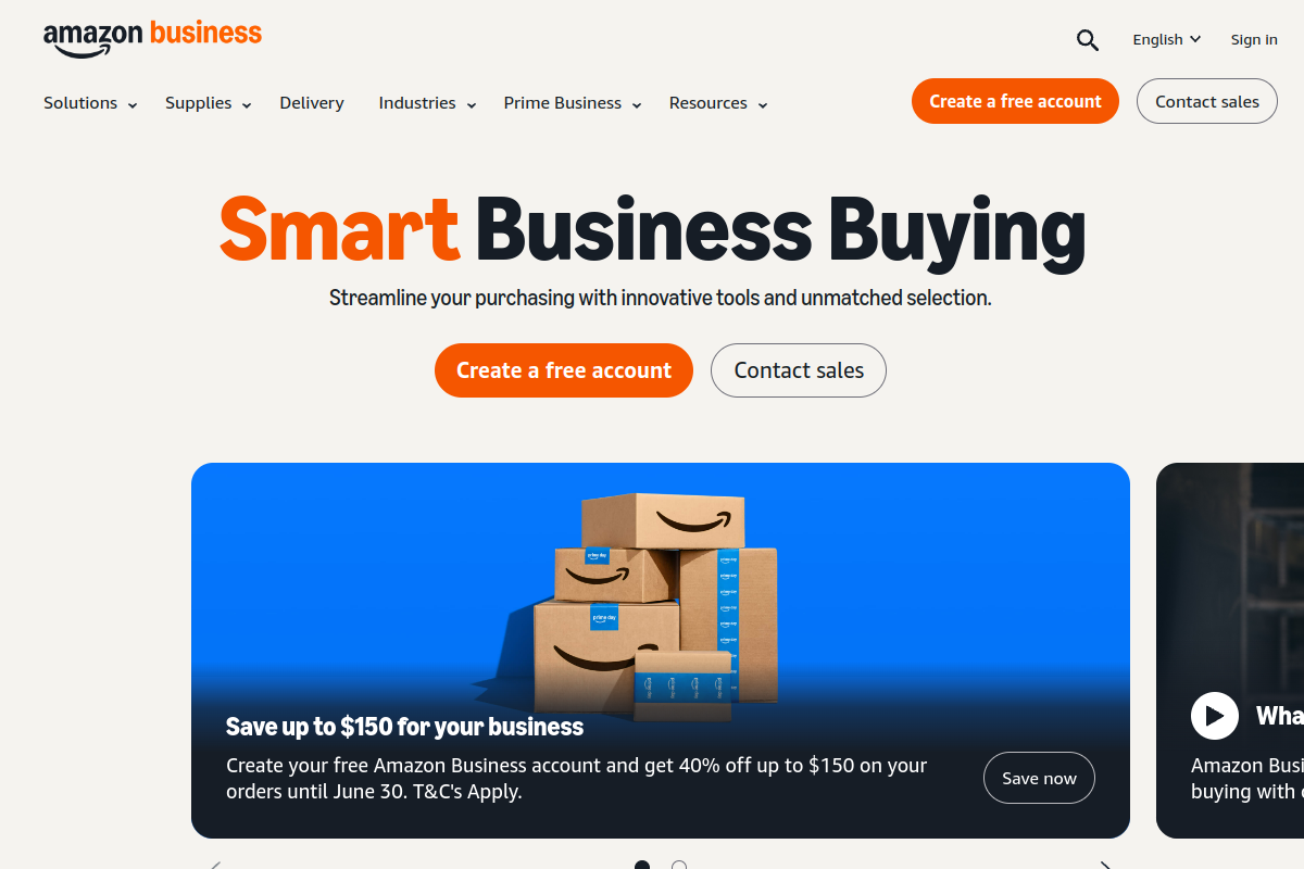 Amazon Business homepage