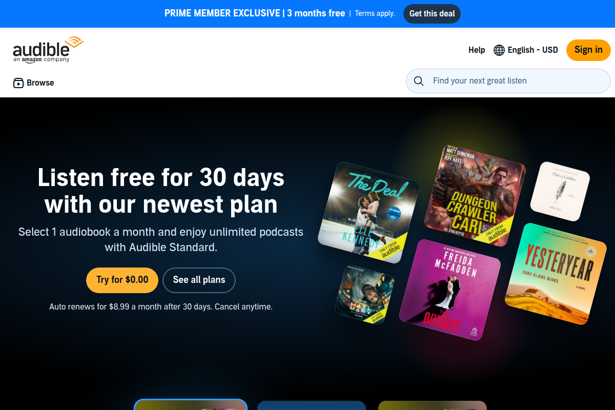 Audible homepage