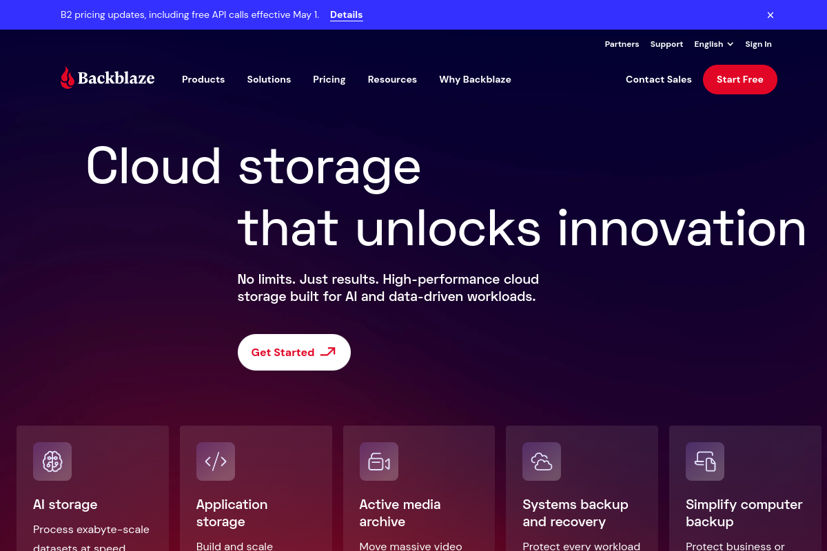 Backblaze homepage