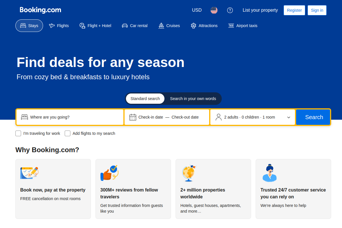Booking.com homepage