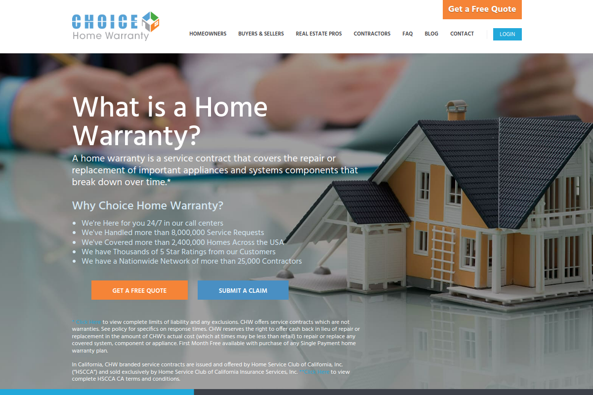 Choice Home Warranty homepage