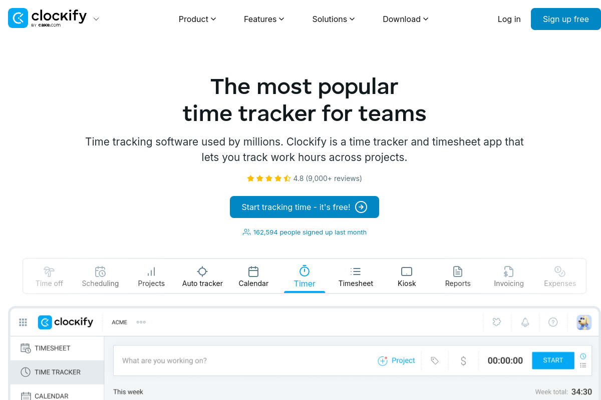 Clockify homepage