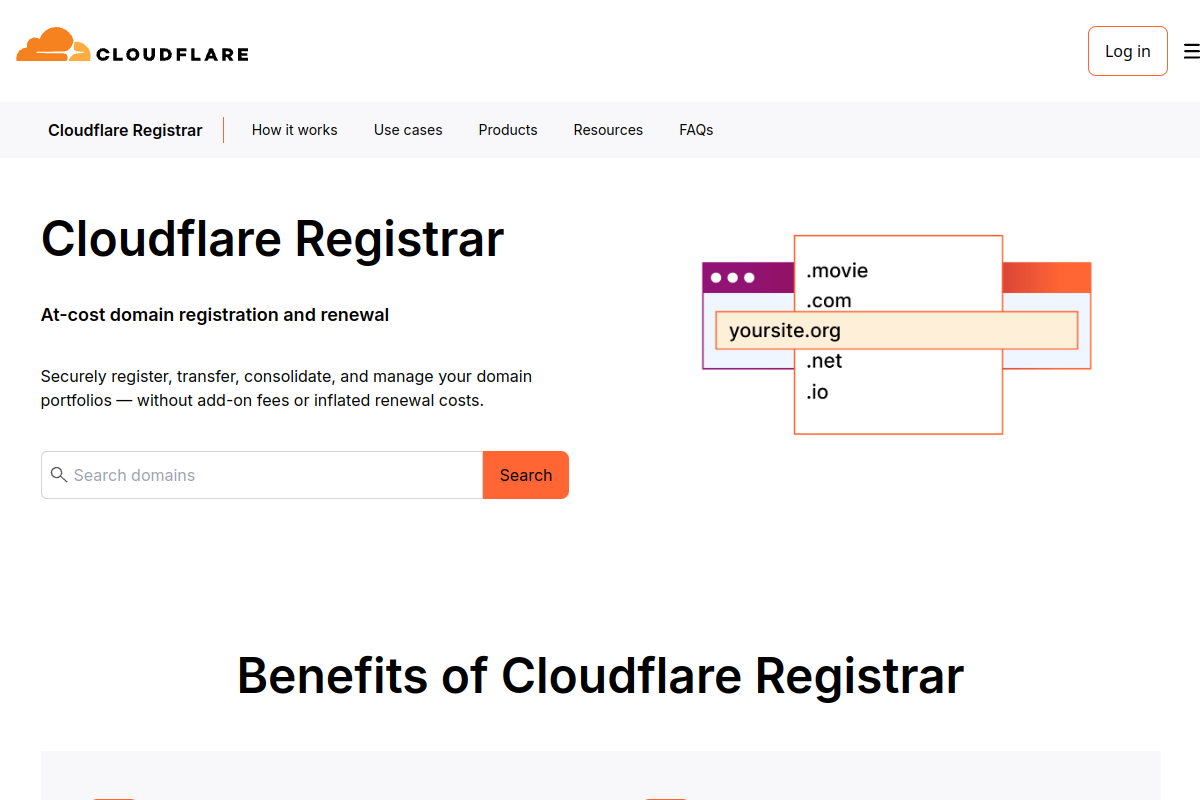 Cloudflare Registrar homepage