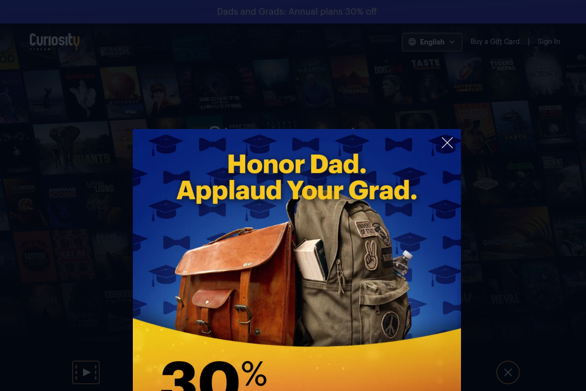 CuriosityStream homepage