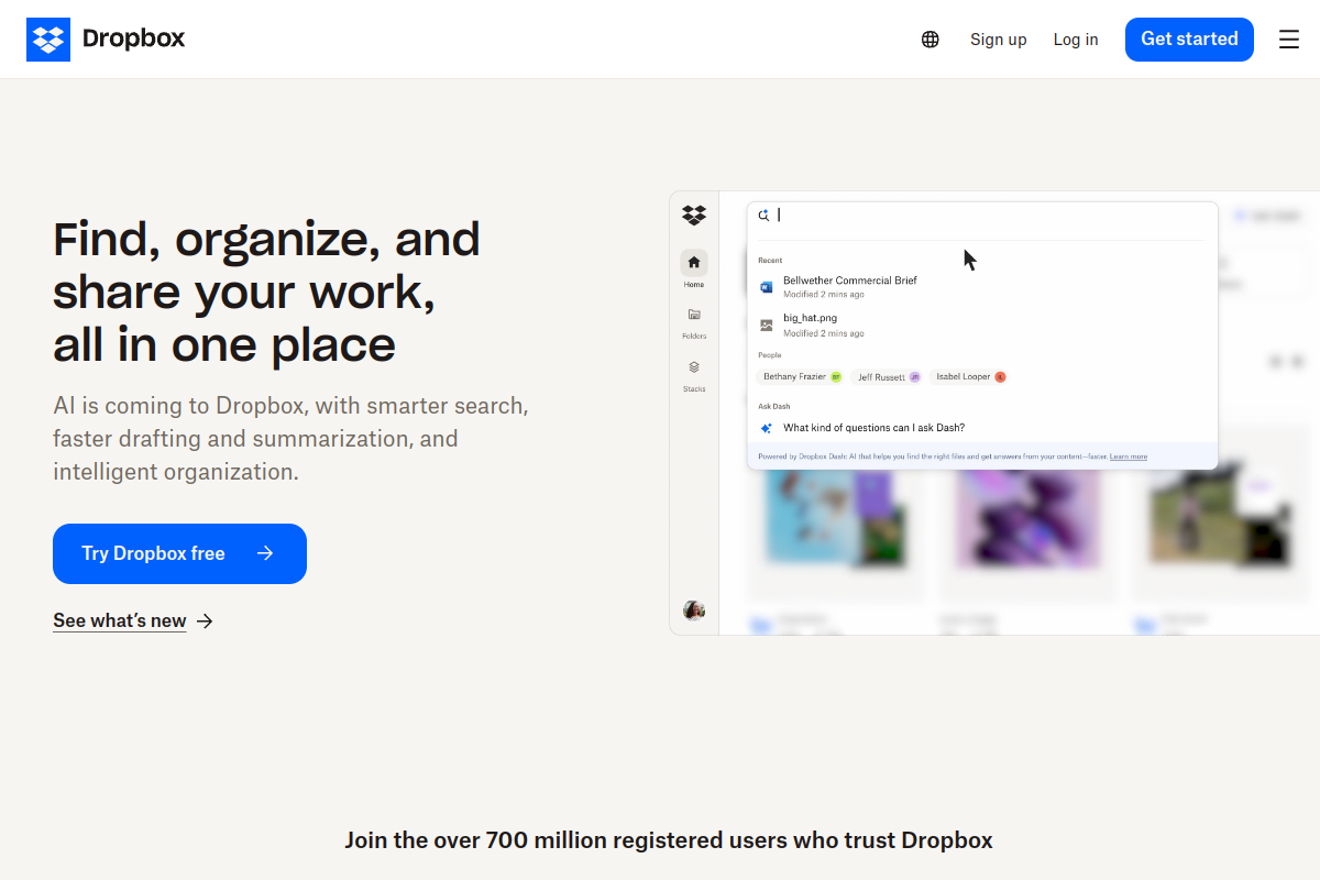 Dropbox homepage