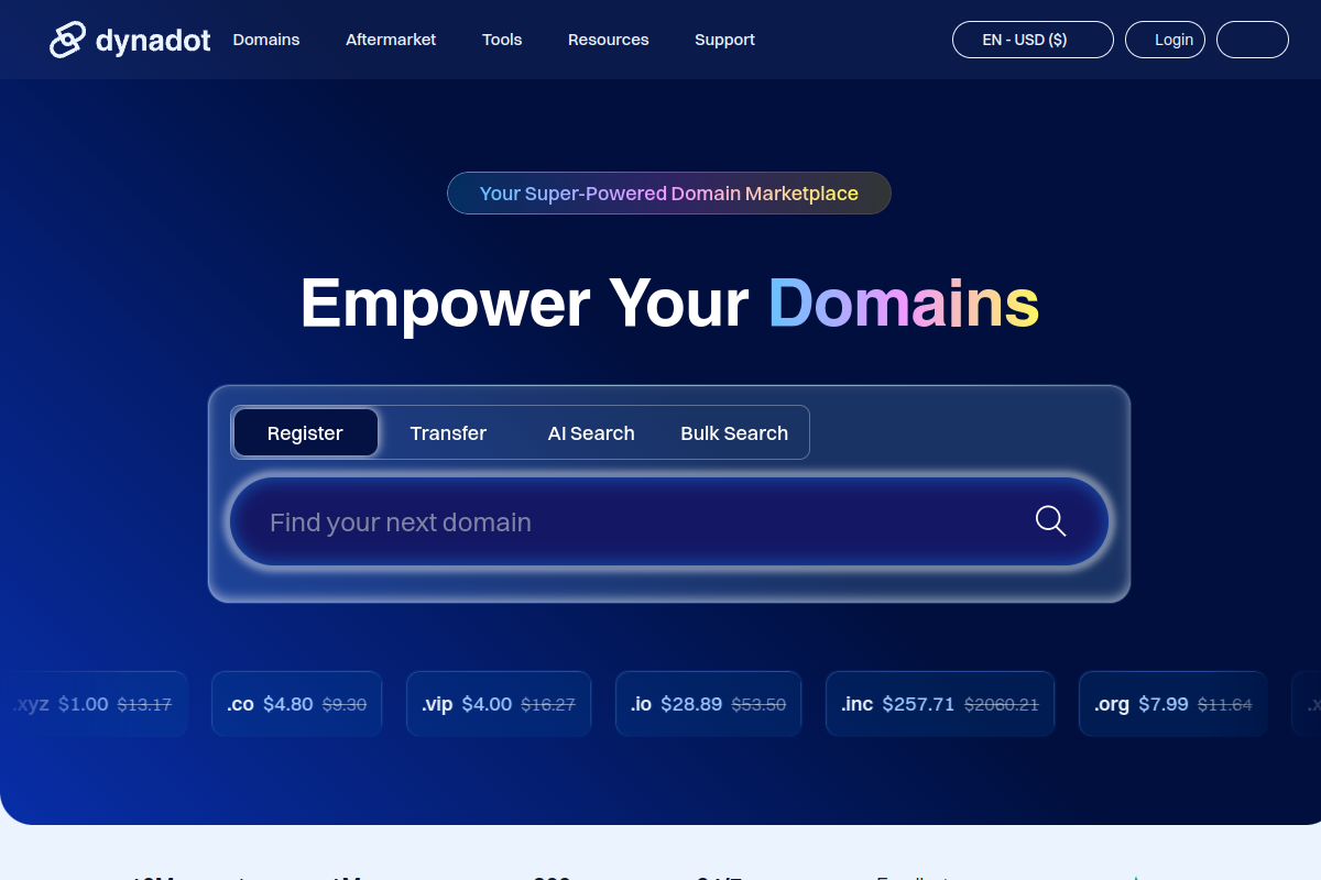 Dynadot homepage