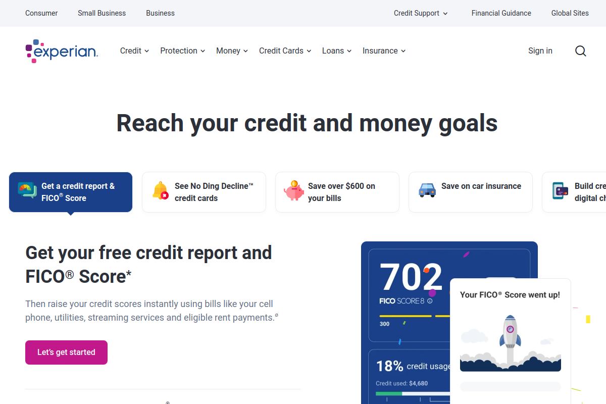 Experian homepage