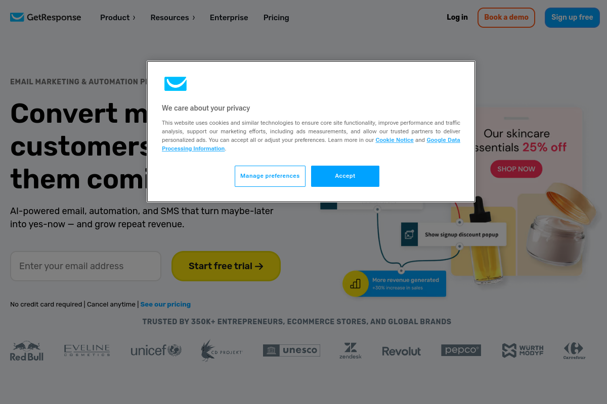 GetResponse homepage