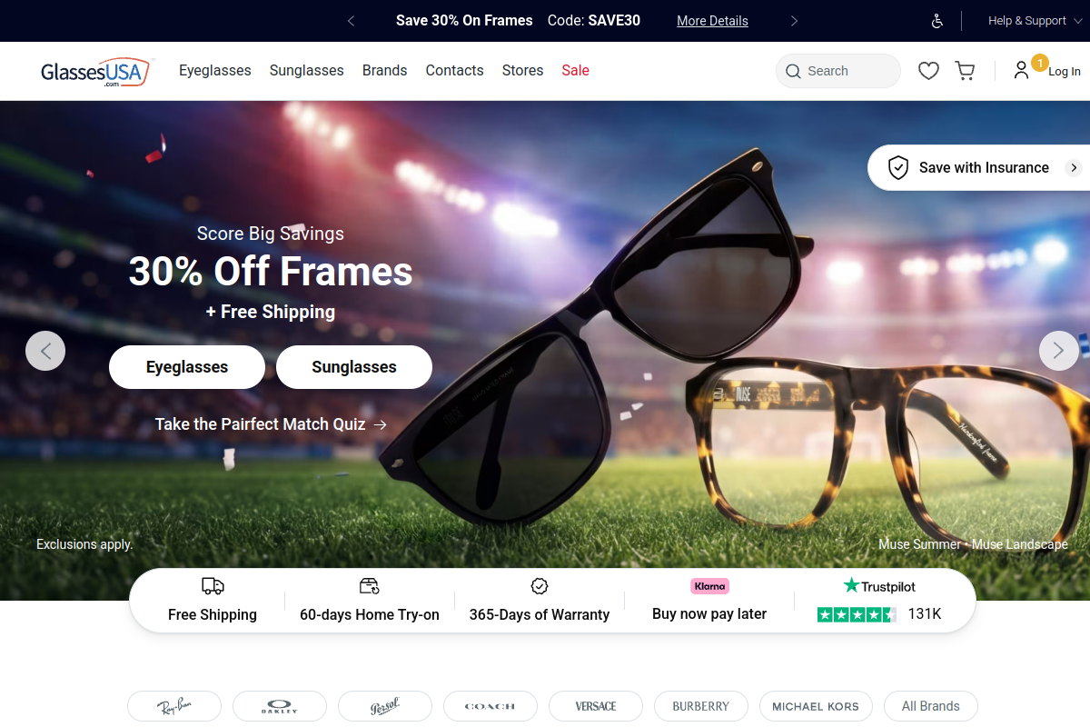 GlassesUSA homepage