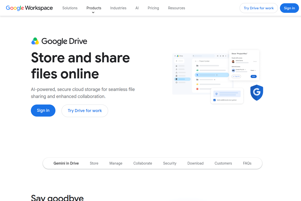 Google Drive homepage