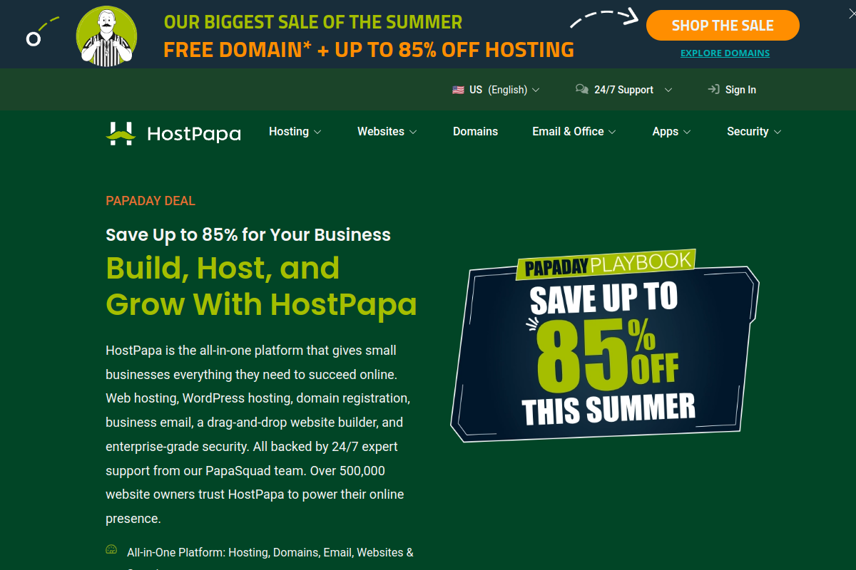 HostPapa homepage