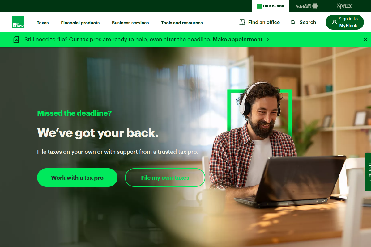 H&R Block homepage