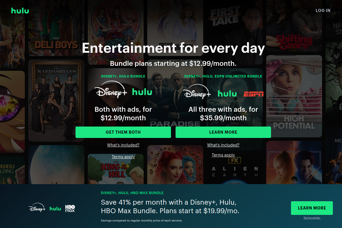 Hulu homepage