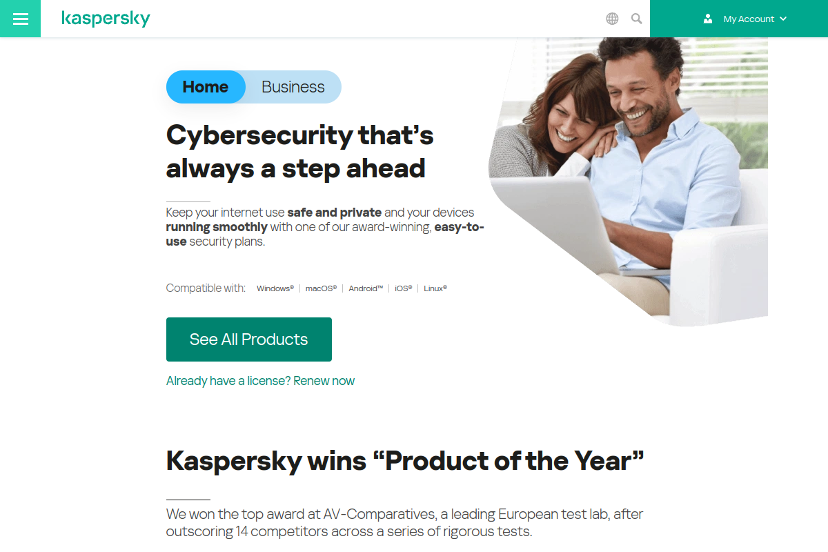 Kaspersky homepage
