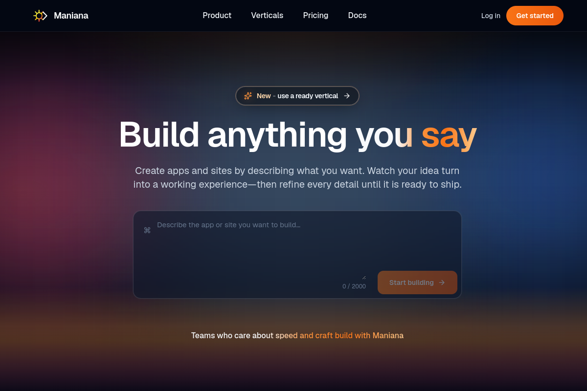 Maniana AI homepage