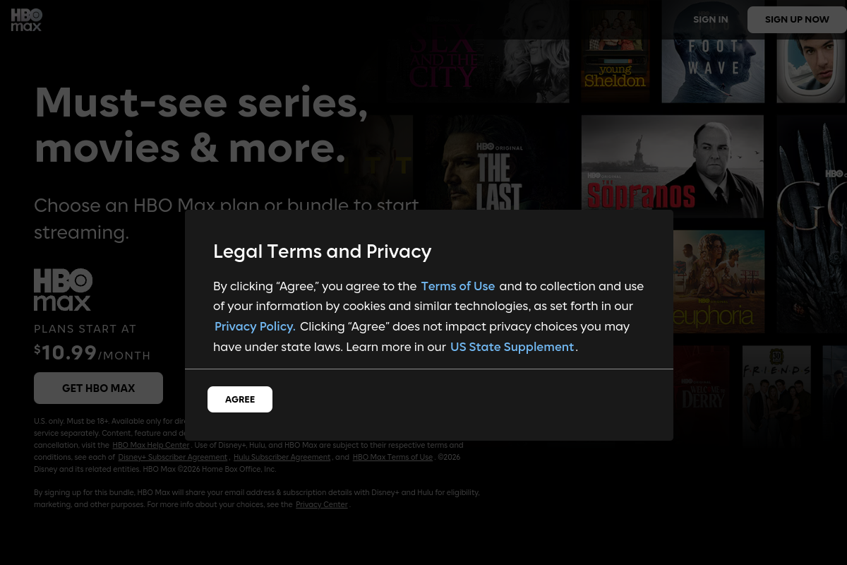 Max (HBO) homepage