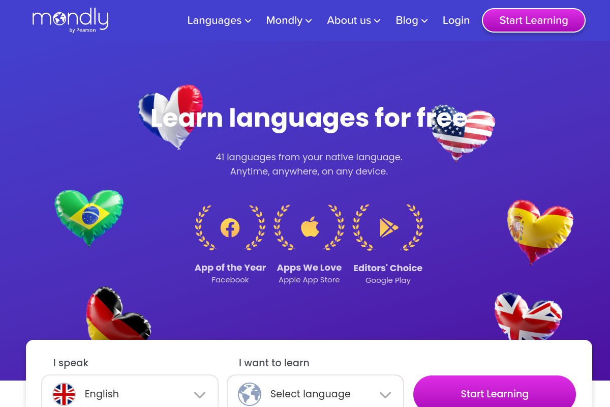 Mondly by Pearson homepage