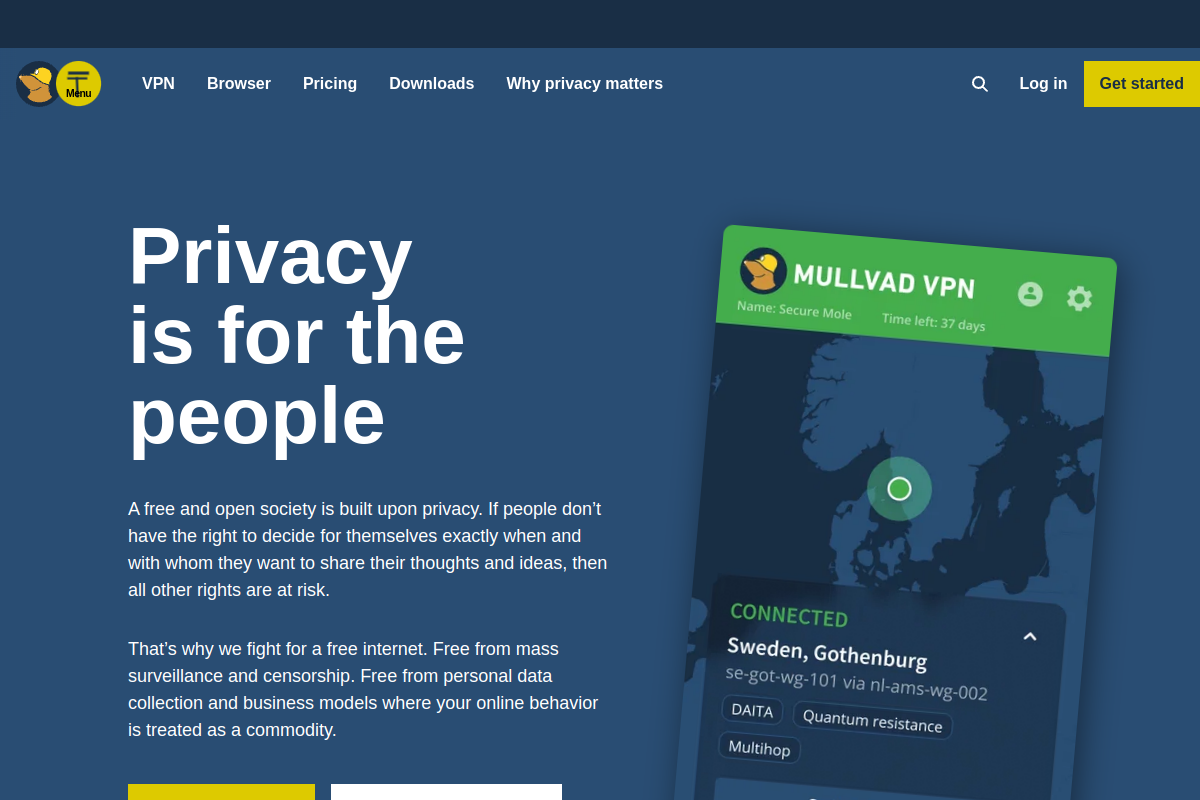 Mullvad VPN homepage
