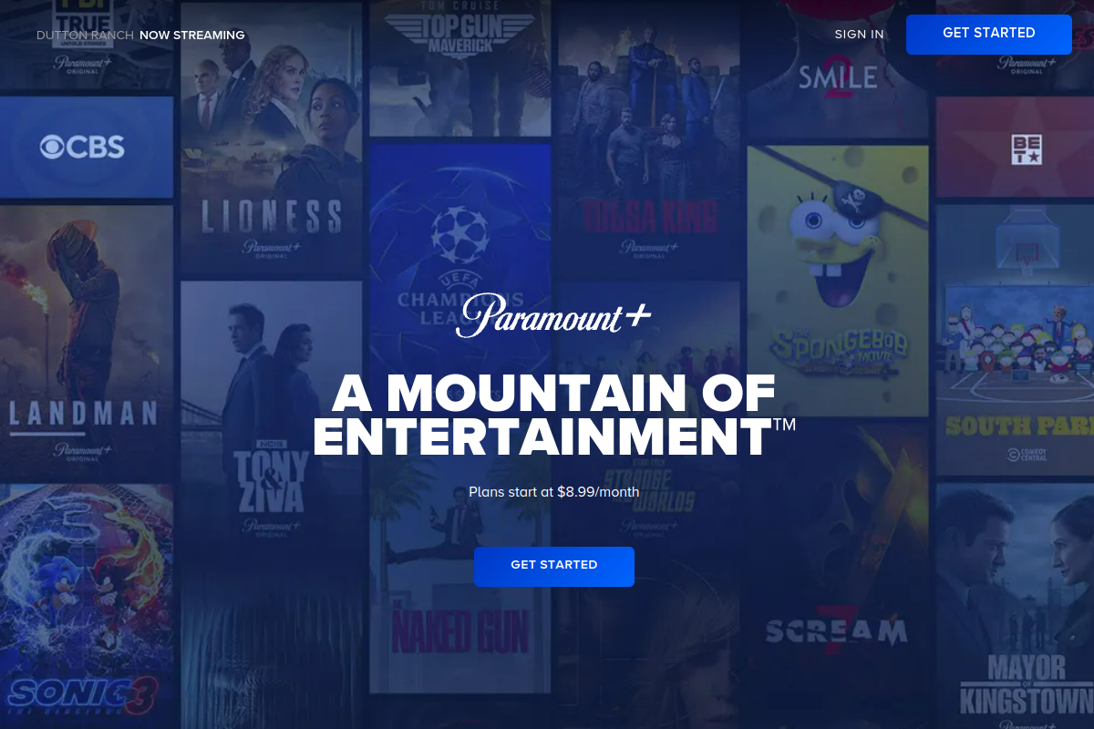 Paramount+ homepage