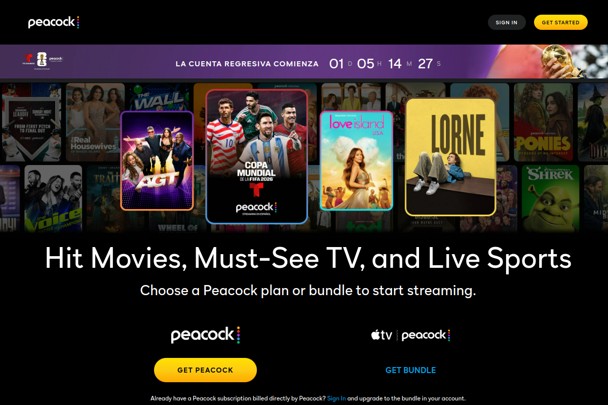Peacock homepage