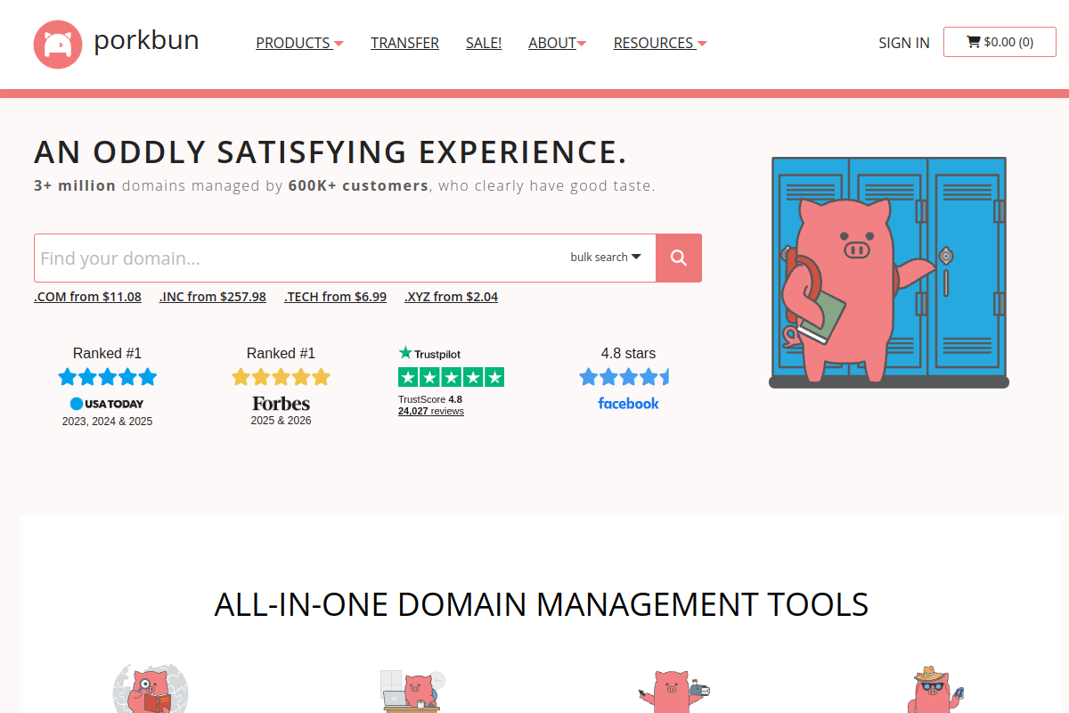 Porkbun homepage