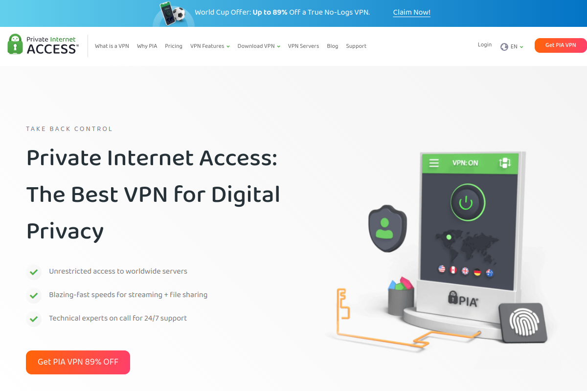 Private Internet Access homepage