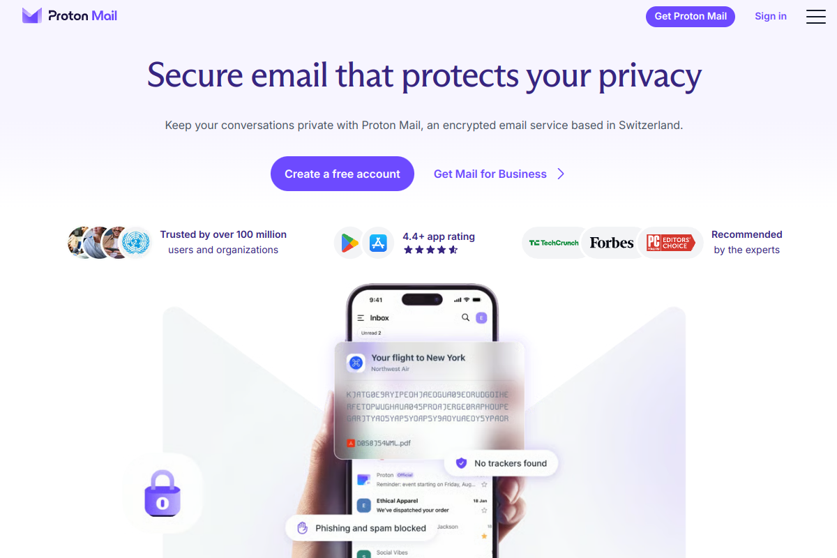 Proton Mail homepage