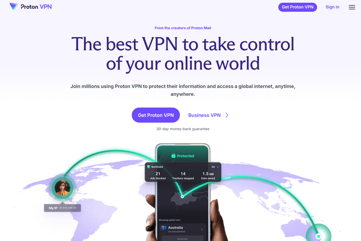 Proton VPN homepage