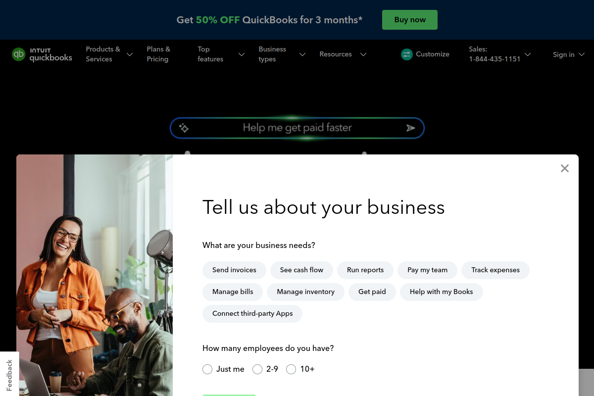 QuickBooks Online homepage