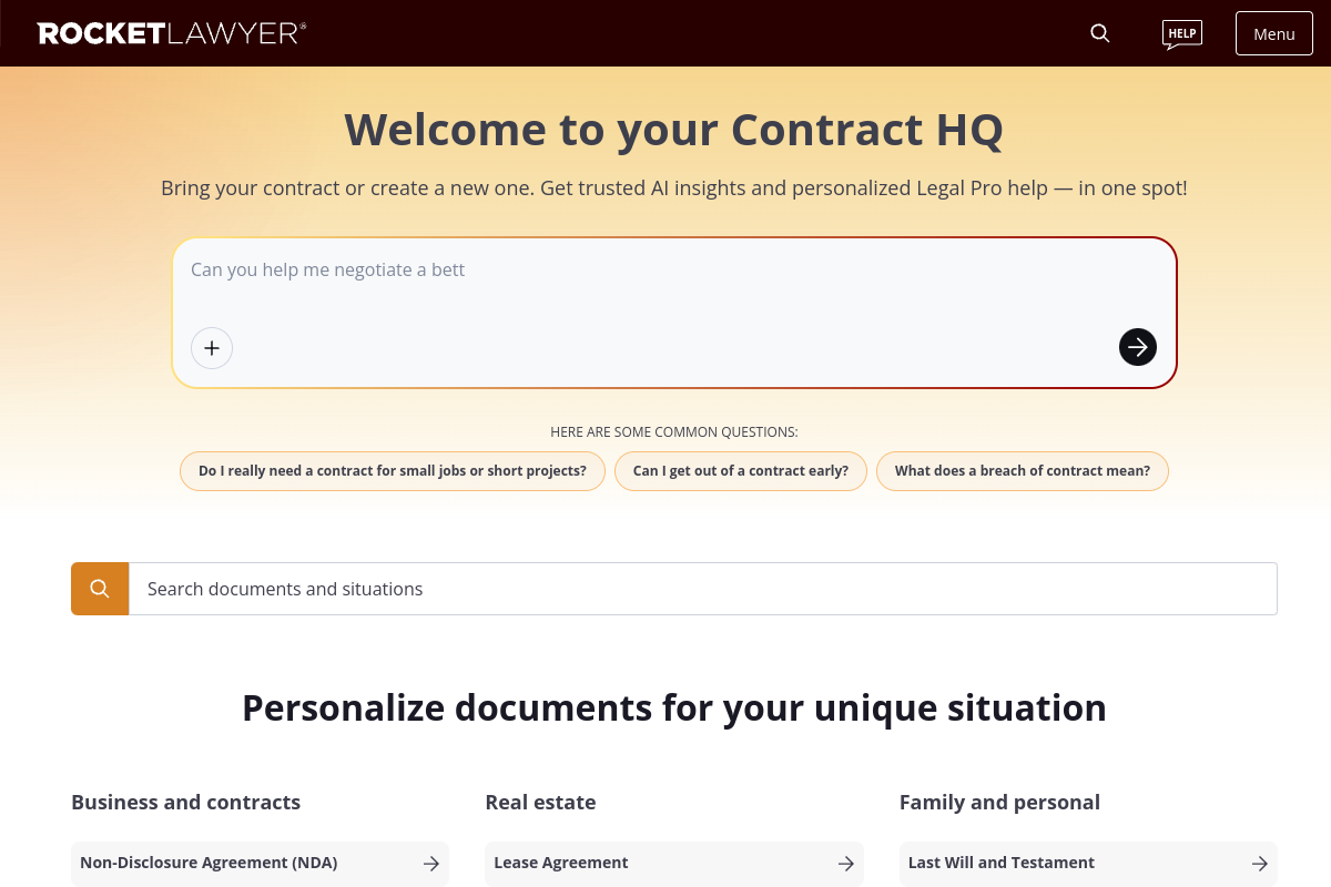 Rocket Lawyer homepage