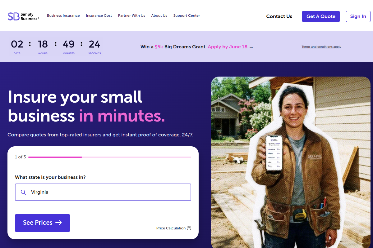 Simply Business homepage