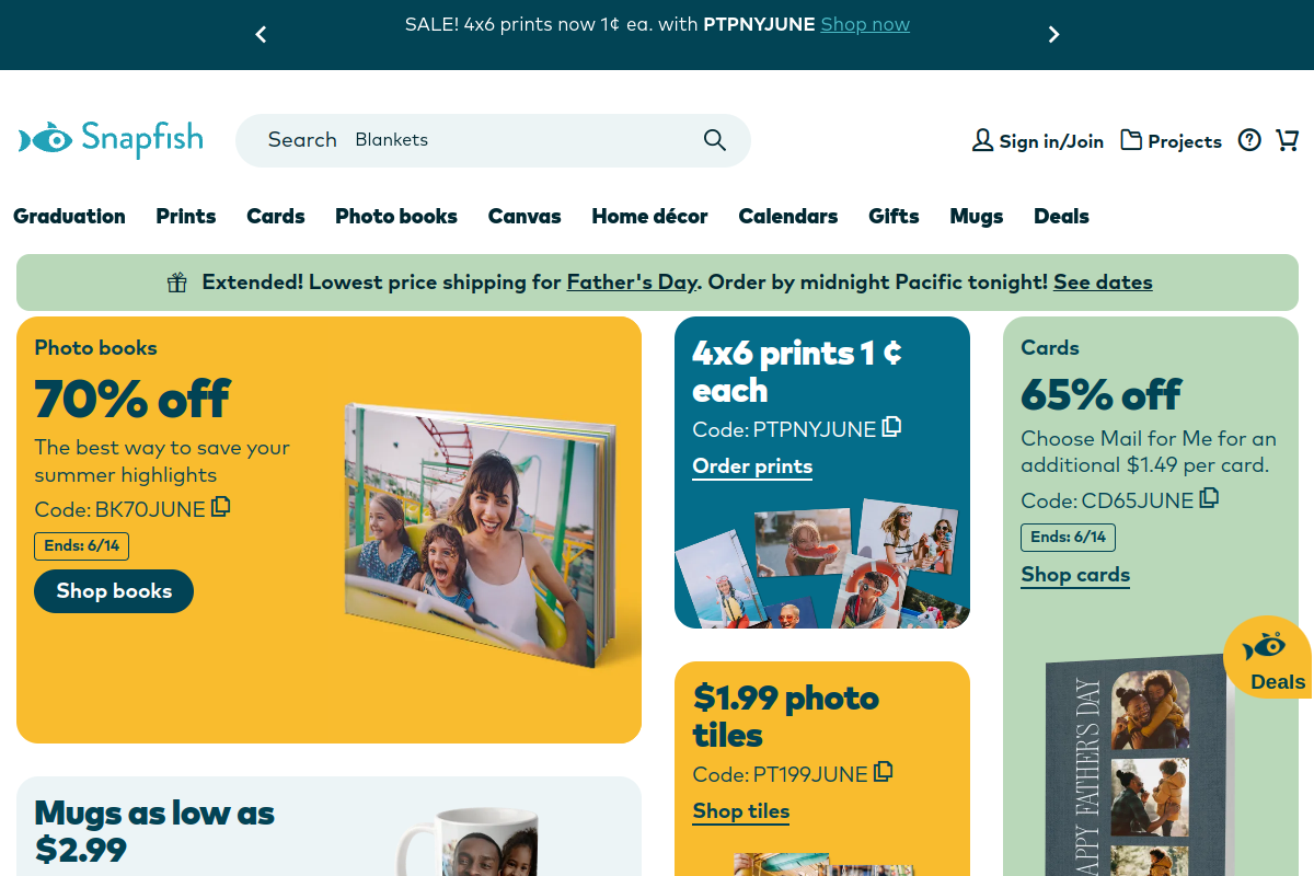 Snapfish homepage