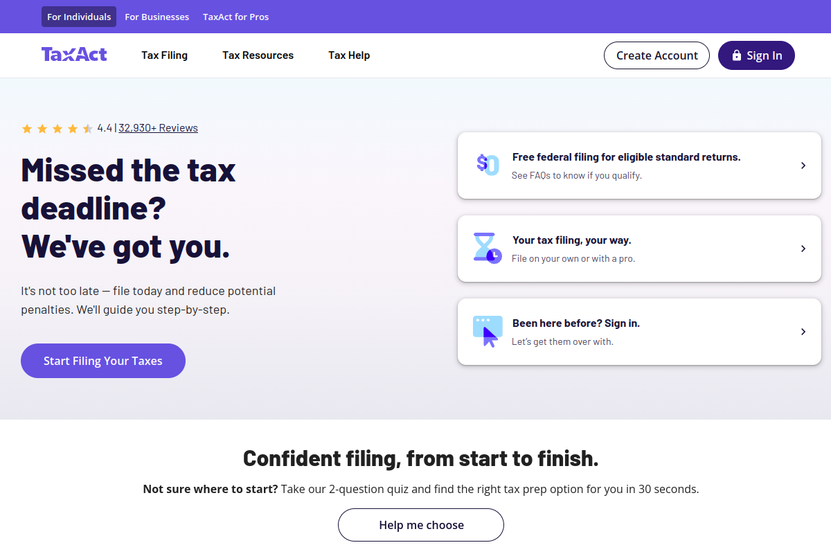 TaxAct homepage