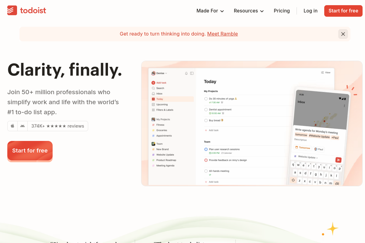 Todoist homepage