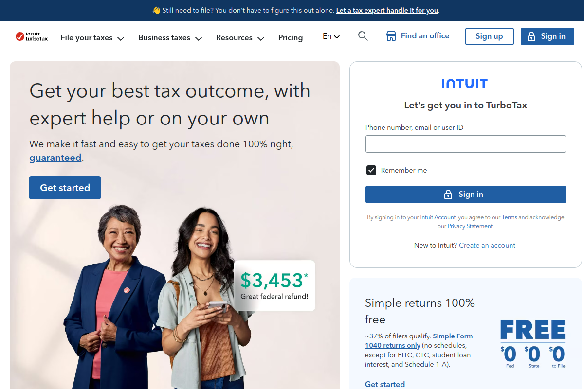 TurboTax homepage