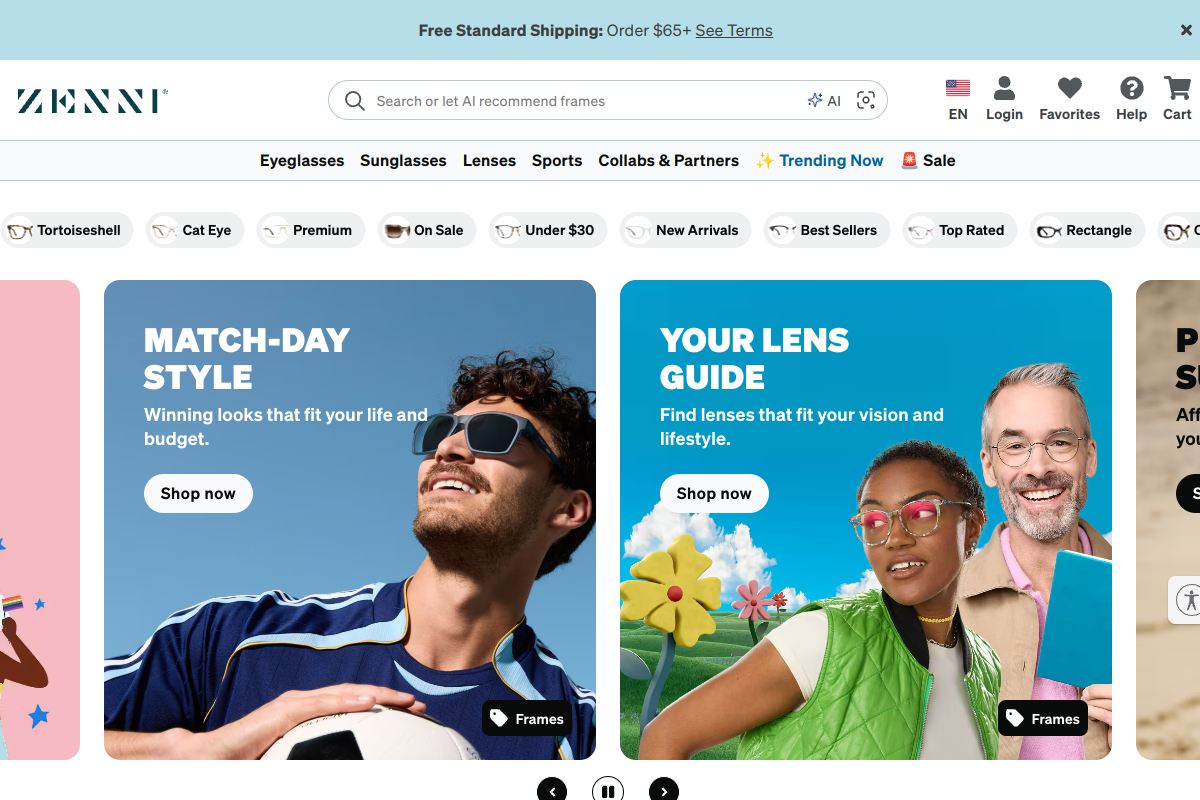 Zenni Optical homepage